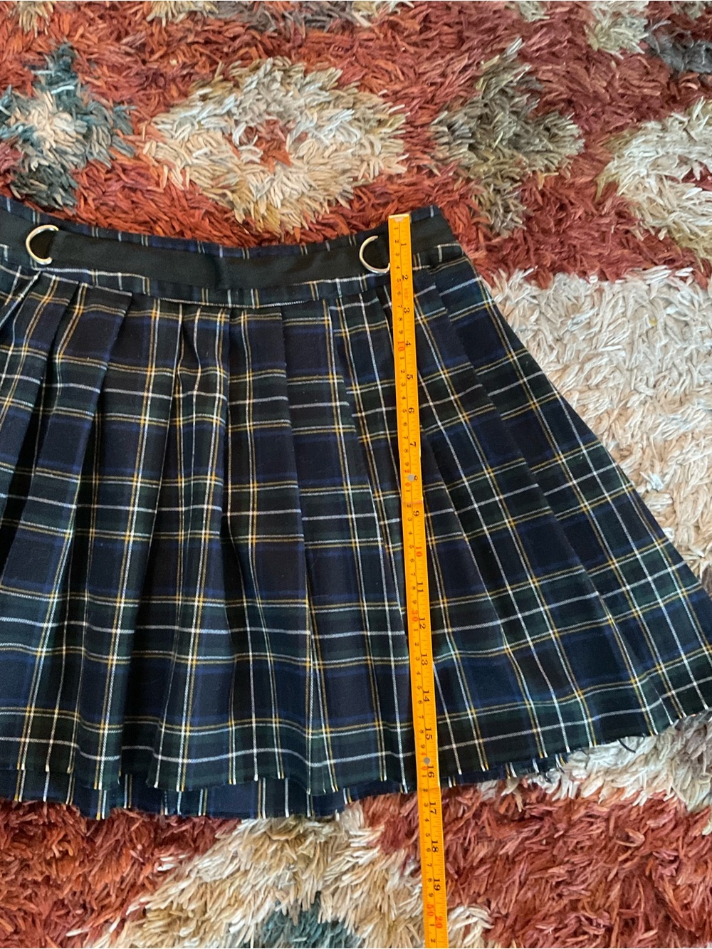 ⛓️Dolls Kill Current Mood Plaid Pleated Mini Skirt D-Ring Belt Medium Green Navy - Picture 6 of 6